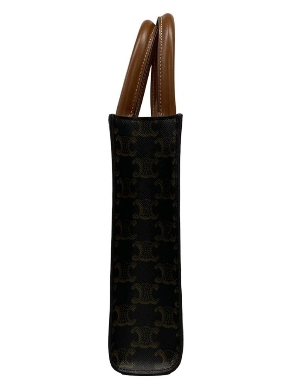 CELINE Mini Vertical Cabas Tan(Black, Brown) Brown) Triomphe Canvas Calf Skin - Picture 2 of 15